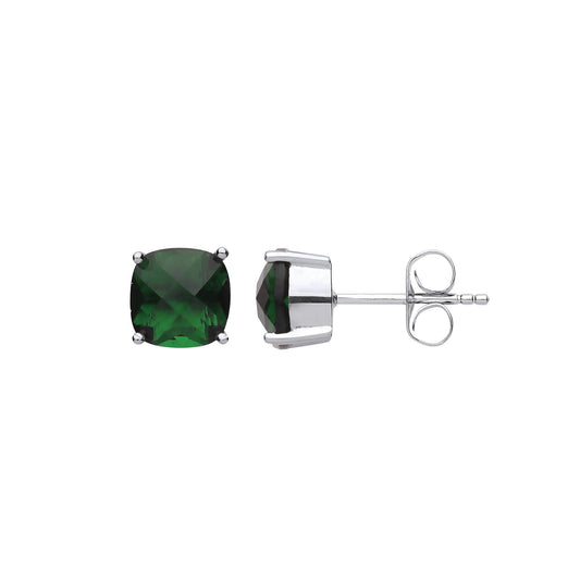 Silver Green Cushion CZ Checkerboard Stud Earrings - GVE650EM