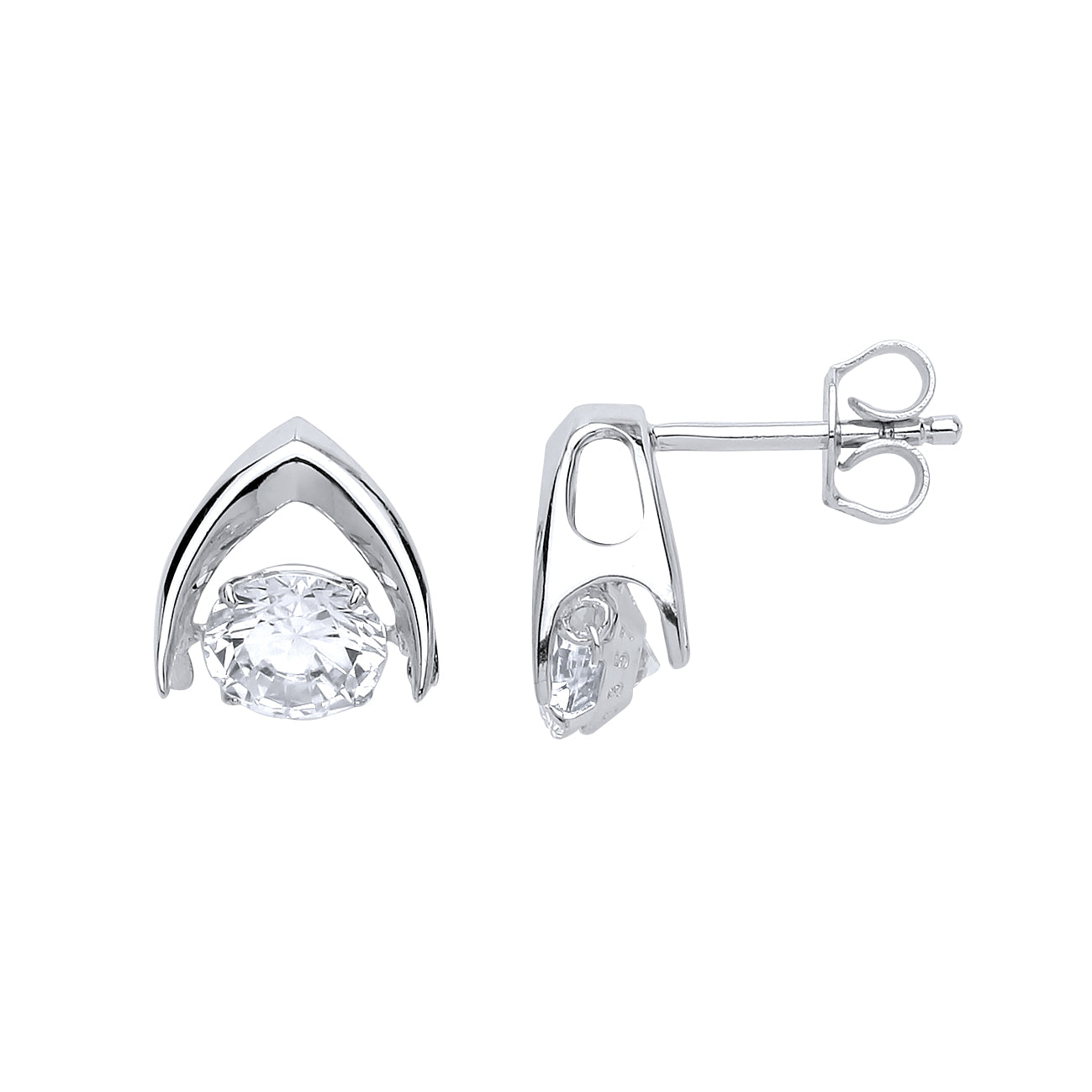 Silver  CZ Arrow Floating CZ Stud Earrings - GVE651