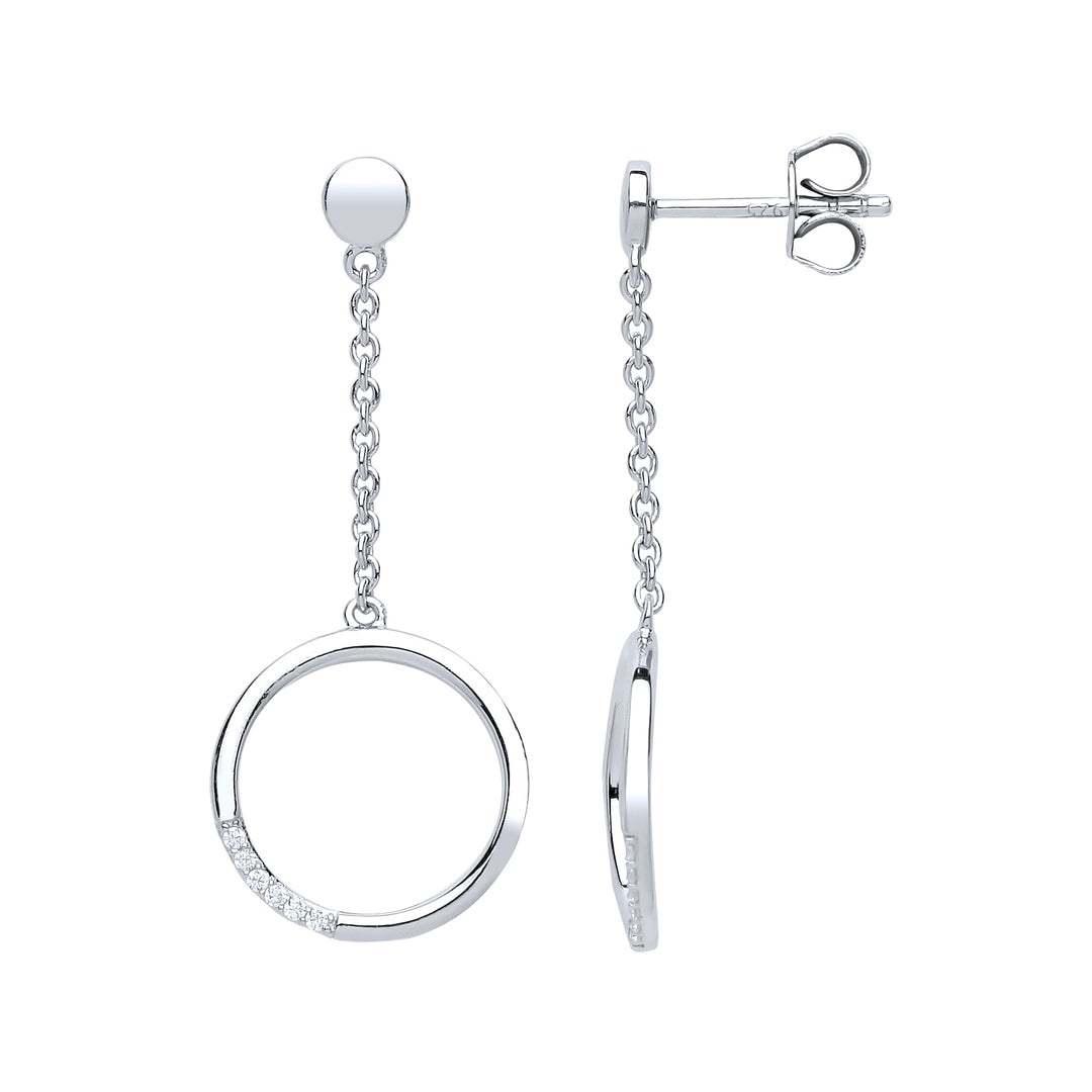 Silver  CZ Swing Hoop Pendulum Drop Earrings - GVE653