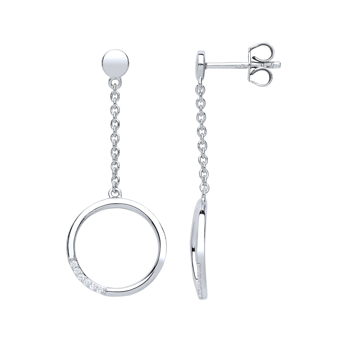 Silver  CZ Swing Hoop Pendulum Drop Earrings - GVE653