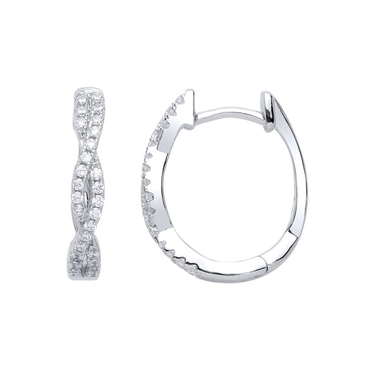 Silver  CZ Plaited Oval Hoop Earrings 20mm - GVE654