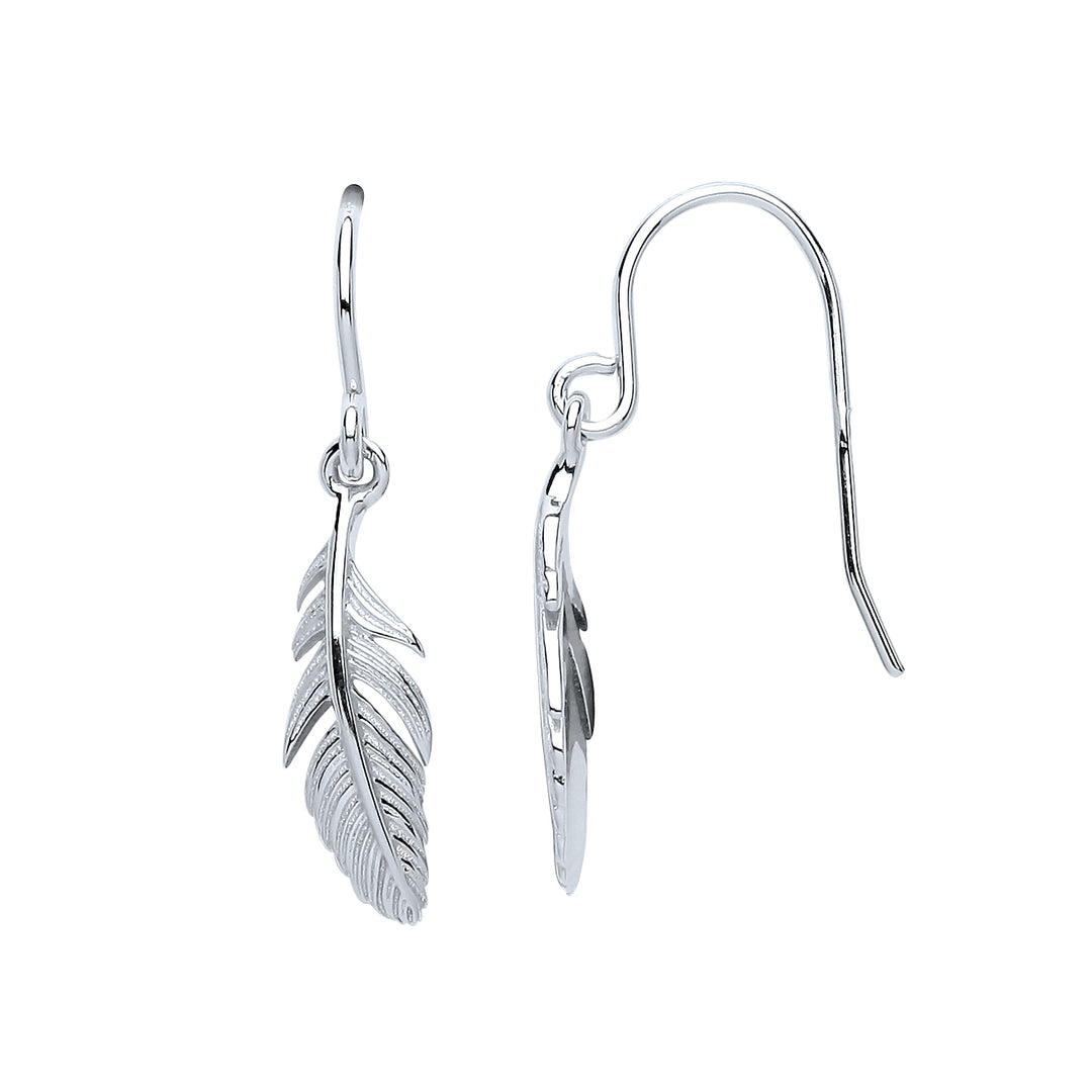 Silver  Angel Feather Drop Earrings - GVE656