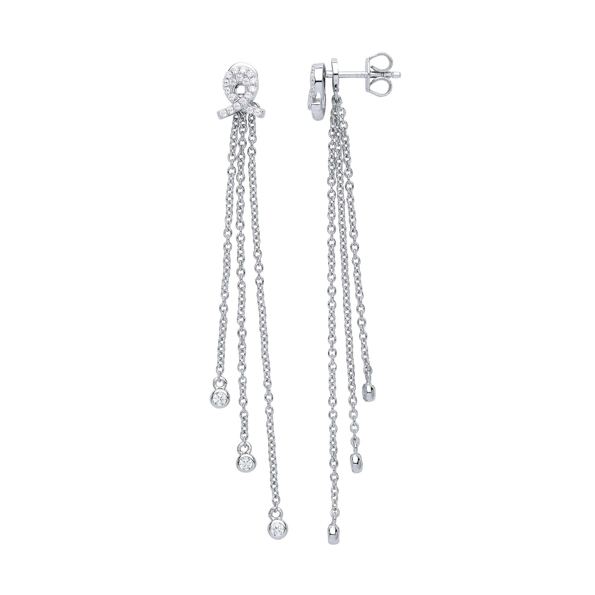 Silver  CZ Meteor Shower Drop Earrings - GVE657