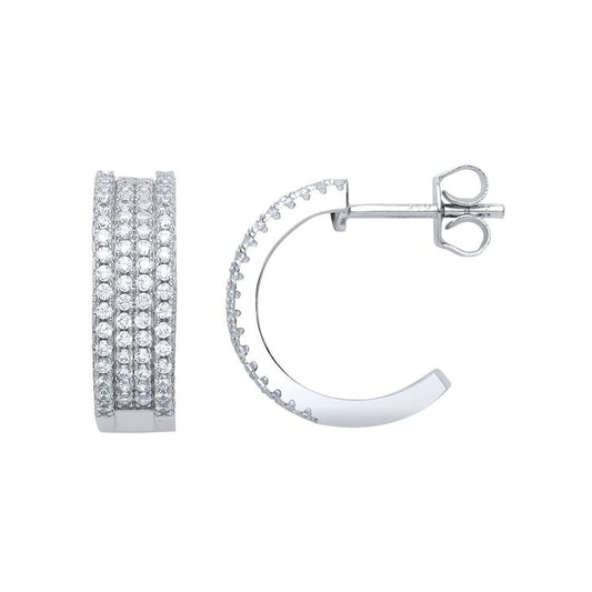 Silver CZ Pave Eternity Ring Drop Hoop Earrings 17mm - GVE658