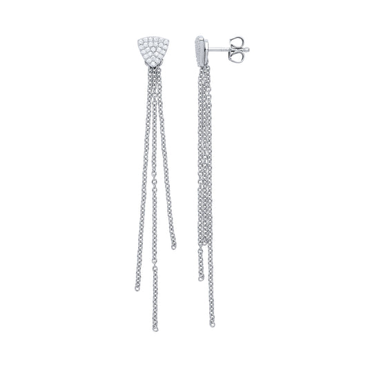 Silver  CZ Waterfall Shield Drop Earrings - GVE659