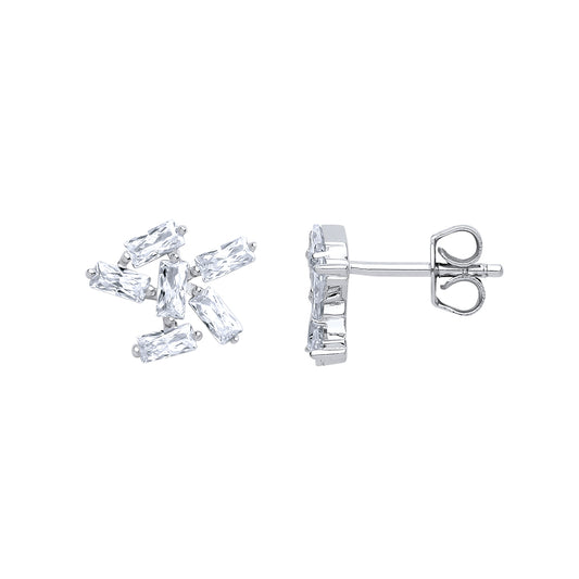 Silver  baguette CZ Unusual Baguette Cluster Stud Earrings - GVE660