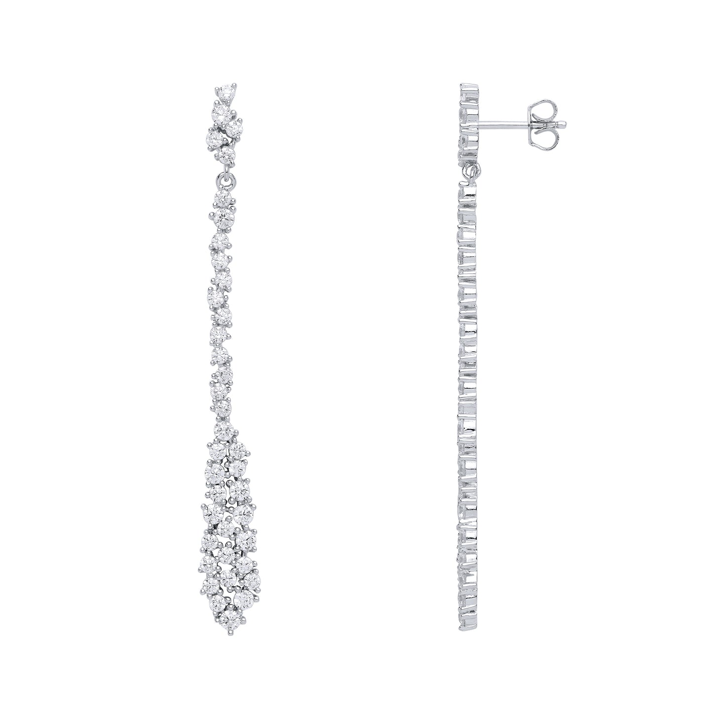 Silver  CZ Falling Cluster Drop Earrings - GVE661