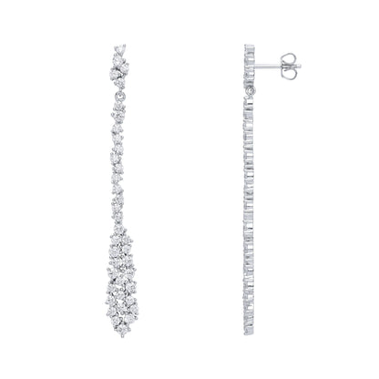 Silver  CZ Falling Cluster Drop Earrings - GVE661