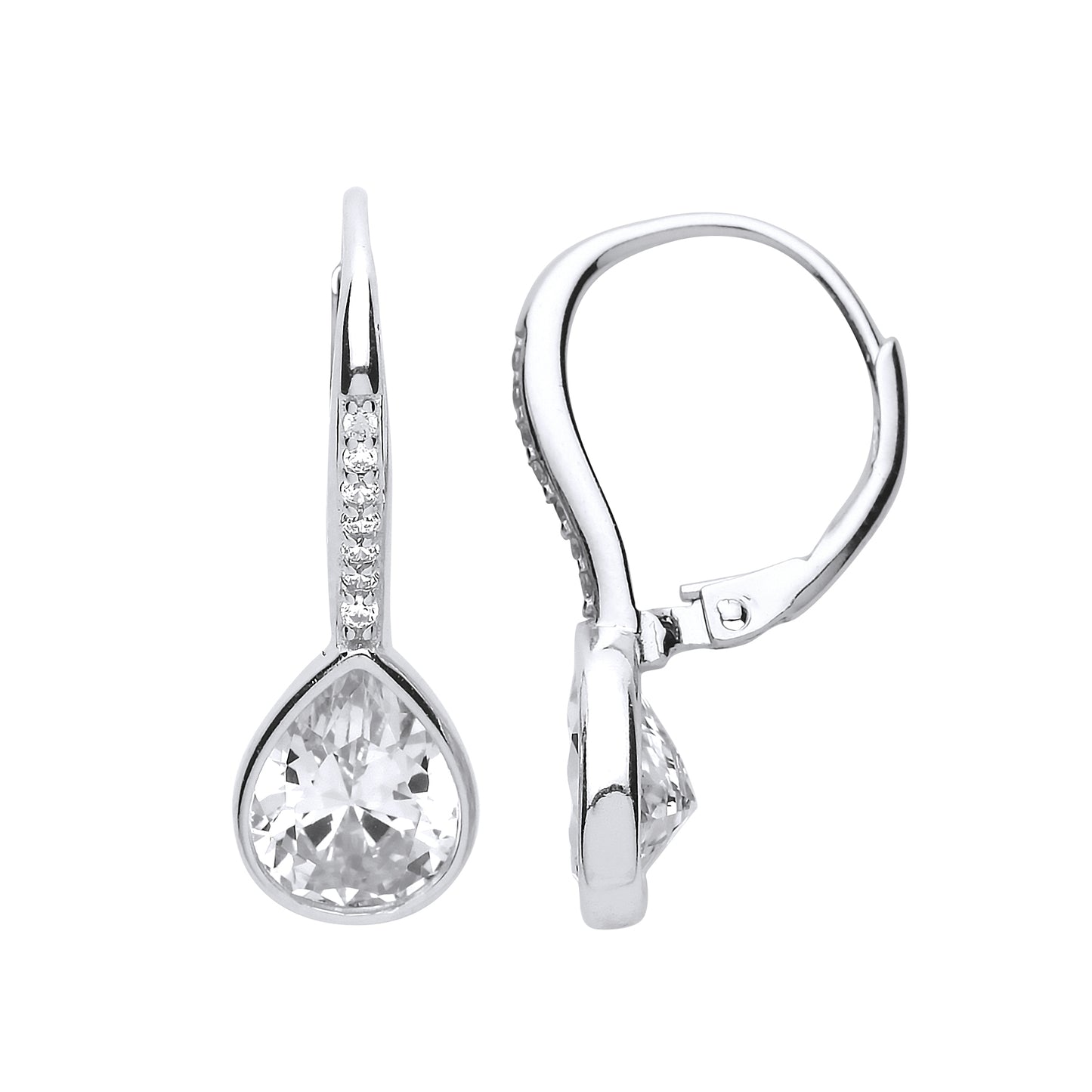 Silver  Pear CZ Falling Raindrops Drop Earrings - GVE662