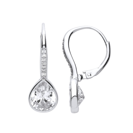 Silver  Pear CZ Falling Raindrops Drop Earrings - GVE662