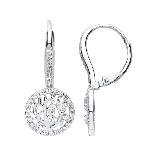 Silver  CZ Tree of Life Drop Earrings - GVE664