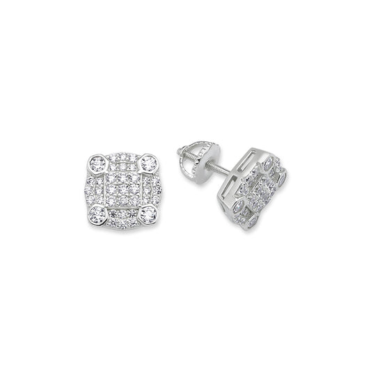 Silver  CZ Screw-back Cluster Stud Earrings - GVE673