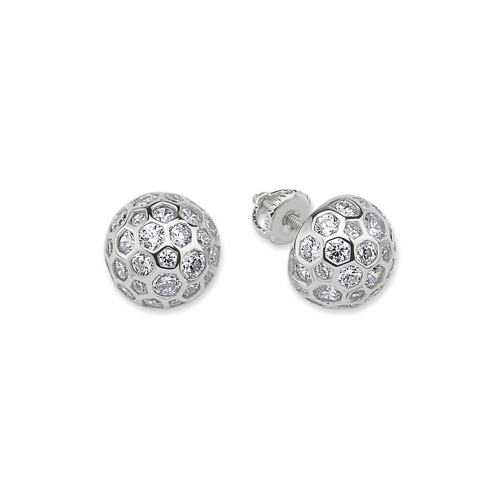 Silver  CZ Screw-back Dazzle Dome Cluster Stud Earrings 10mm - GVE676