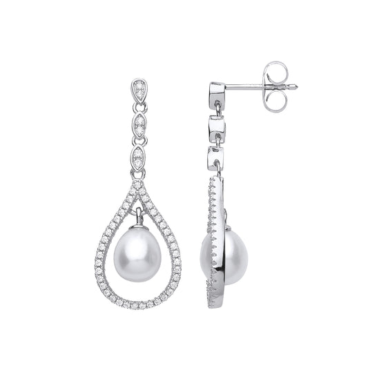 Silver  CZ Pearl Tears of Joy Drop Earrings 7x8mm - GVE680