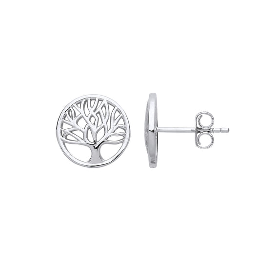 Silver  Tree of Life Disc Stud Earrings - GVE683