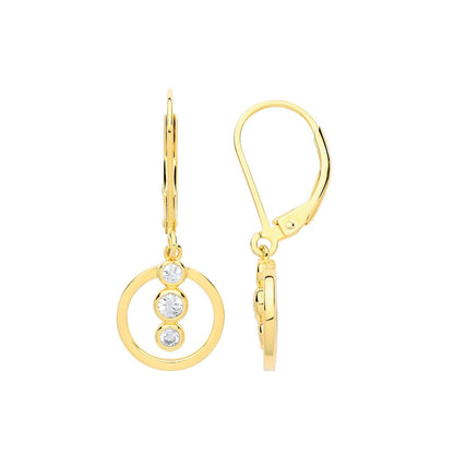Gilded Silver  CZ Trilogy Hoop Drop Earrings - GVE687