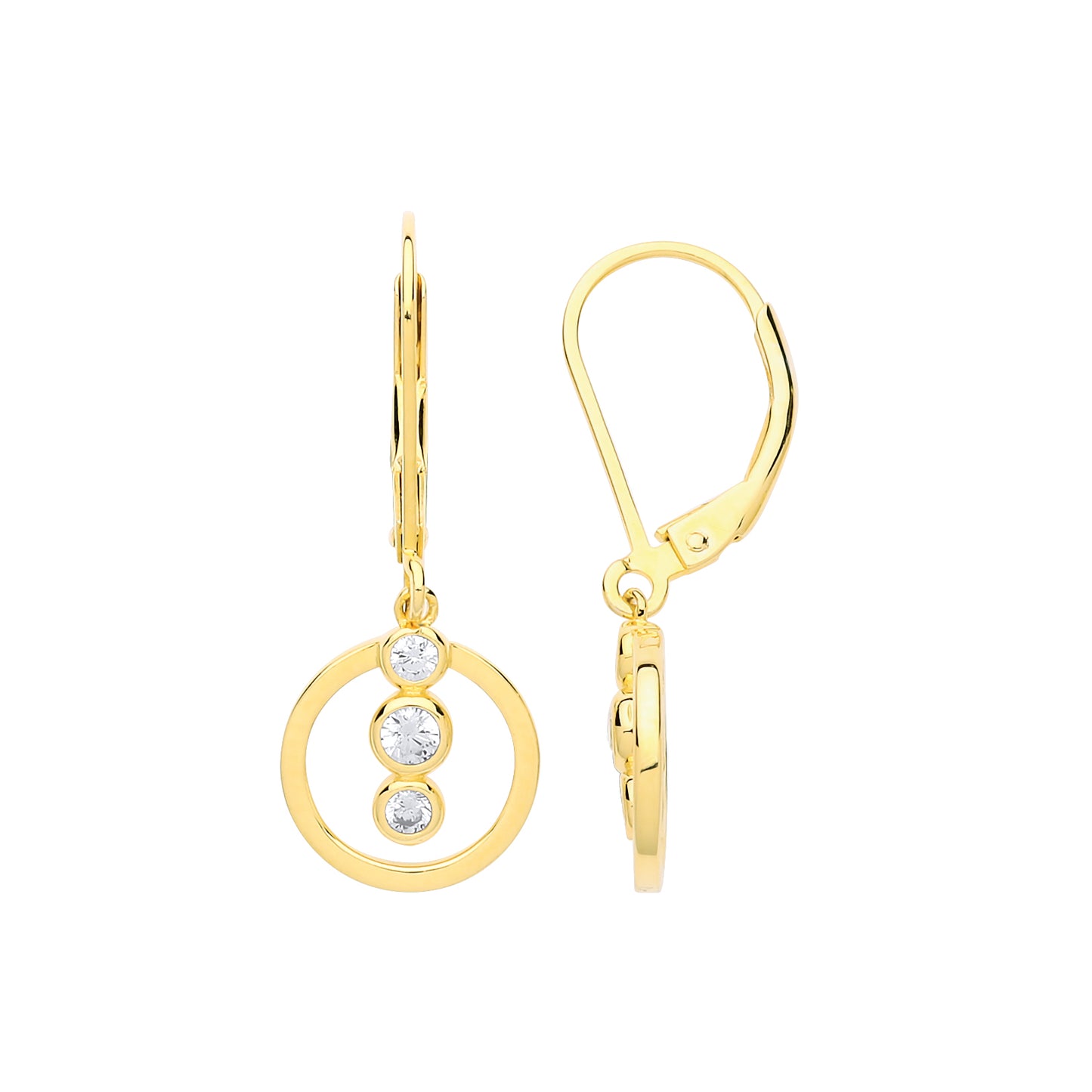 Gilded Silver  CZ Trilogy Hoop Drop Earrings - GVE687