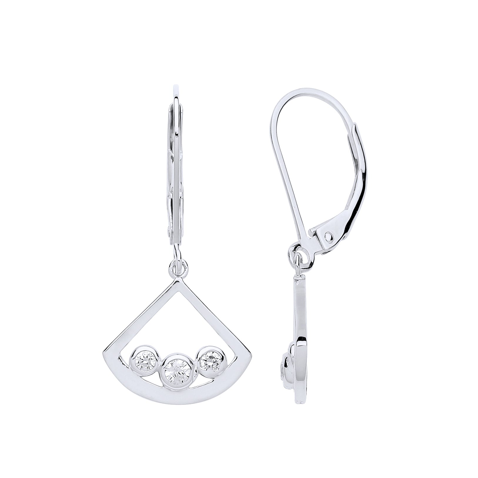 Silver  CZ Fan Cone Trilogy Drop Earrings - GVE689