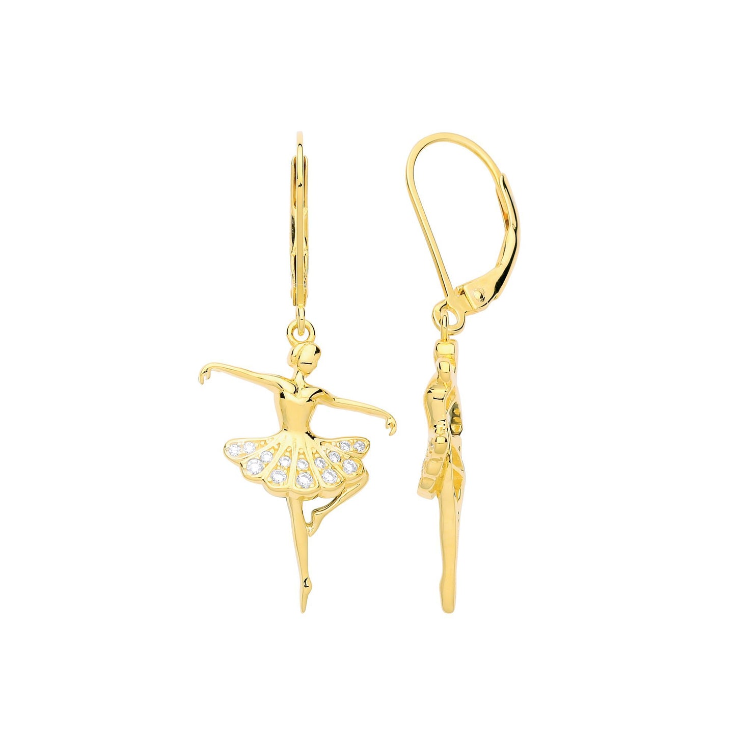 Gilded Silver  CZ Ballerina Ballet Dancer Drop Earrings - GVE691