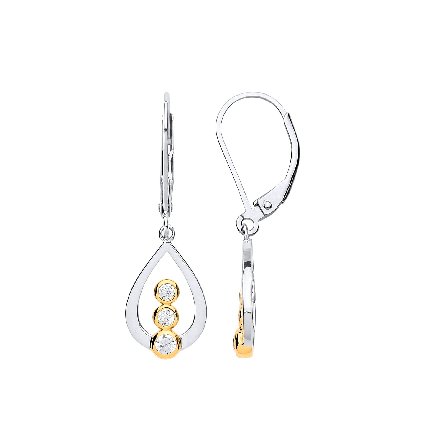 Gilded Silver  CZ Trilogy Pear Tear Drop Earrings - GVE708