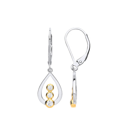 Gilded Silver  CZ Trilogy Pear Tear Drop Earrings - GVE708