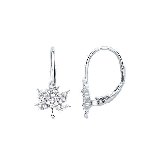 Silver  CZ Canada Maple Leaf Drop Earrings - GVE709