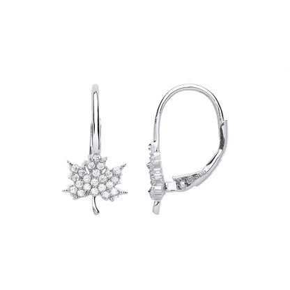 Silver  CZ Canada Maple Leaf Drop Earrings - GVE709