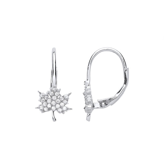 Silver  CZ Canada Maple Leaf Drop Earrings - GVE709