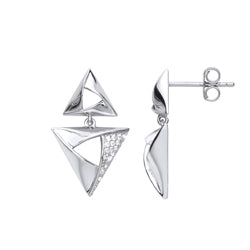 Silver  CZ Triangle Hamantaschen Drop Earrings - GVE713