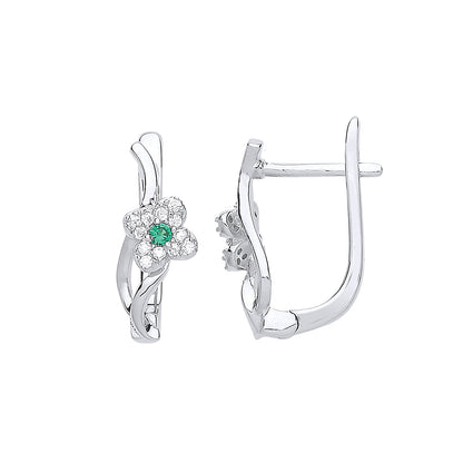 Silver  Green CZ Wavy Flower Petal Drop Earrings - GVE715