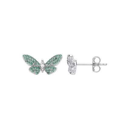 Silver  Green Marquise CZ Peacock Butterfly Stud Earrings - GVE717