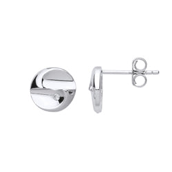 Silver  CZ Concave Disc Stud Earrings - GVE719