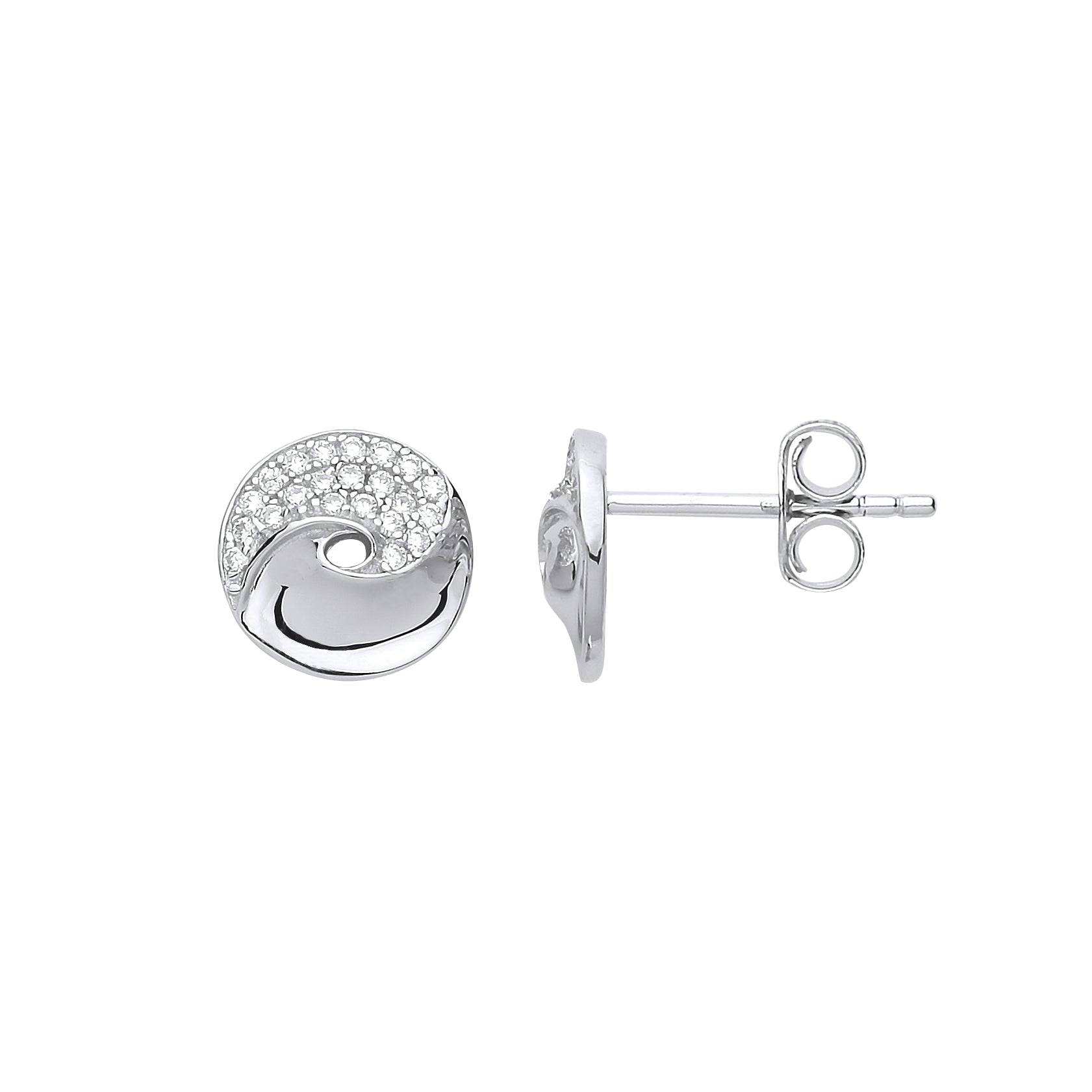 Silver  CZ Donut Swirl Stud Earrings - GVE720