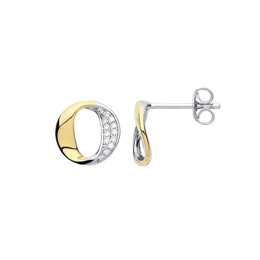 Gilded Silver  CZ O Halo Hoop Stud Earrings - GVE721