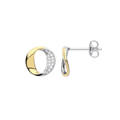 Gilded Silver  CZ O Halo Hoop Stud Earrings - GVE721
