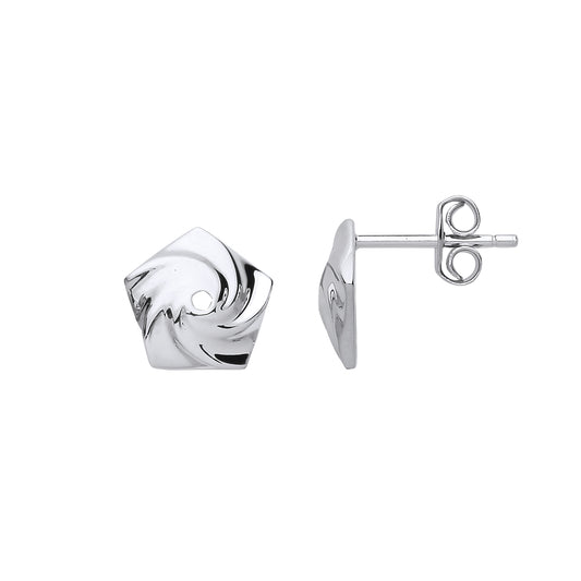 Silver  Swirling Pentagon Stud Earrings - GVE722