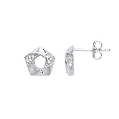 Silver  CZ Swirling Pentagon Flower Stud Earrings - GVE723