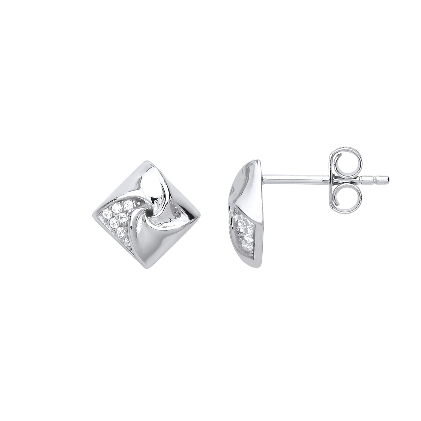 Silver  CZ Swirling Square Stud Earrings - GVE724