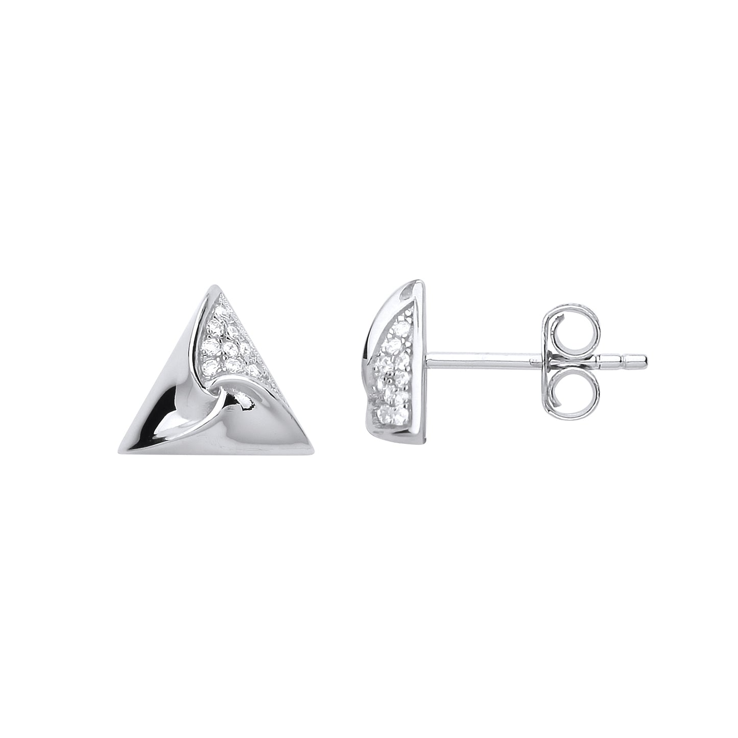 Silver  CZ Triangle Hamantaschen Stud Earrings - GVE726