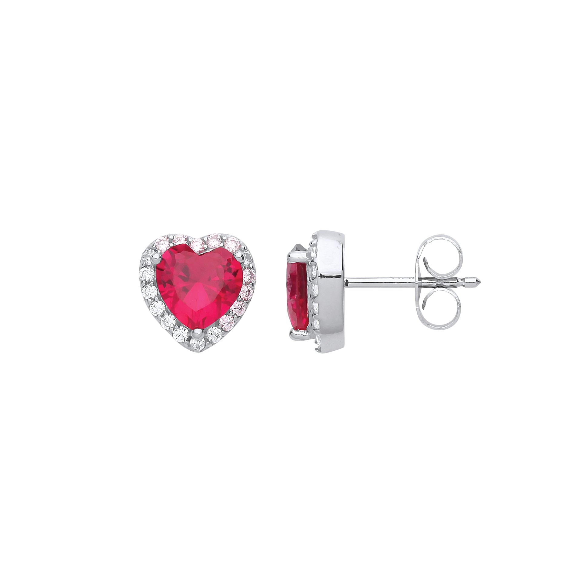 Silver  Red Heart CZ Love Halo Solitaire Stud Earrings - GVE727