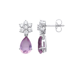 Silver  Lilac Pear Cut CZ Purple Rain Drop Earrings - GVE734