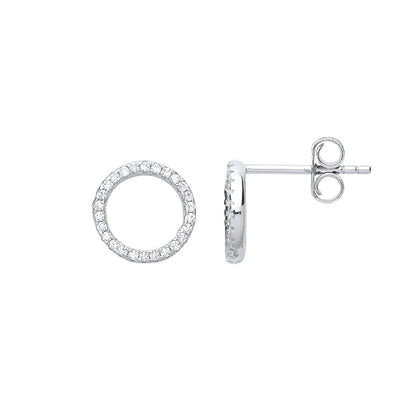 Silver  CZ Halo Hoop Eternity Ring Drop Earrings - GVE741