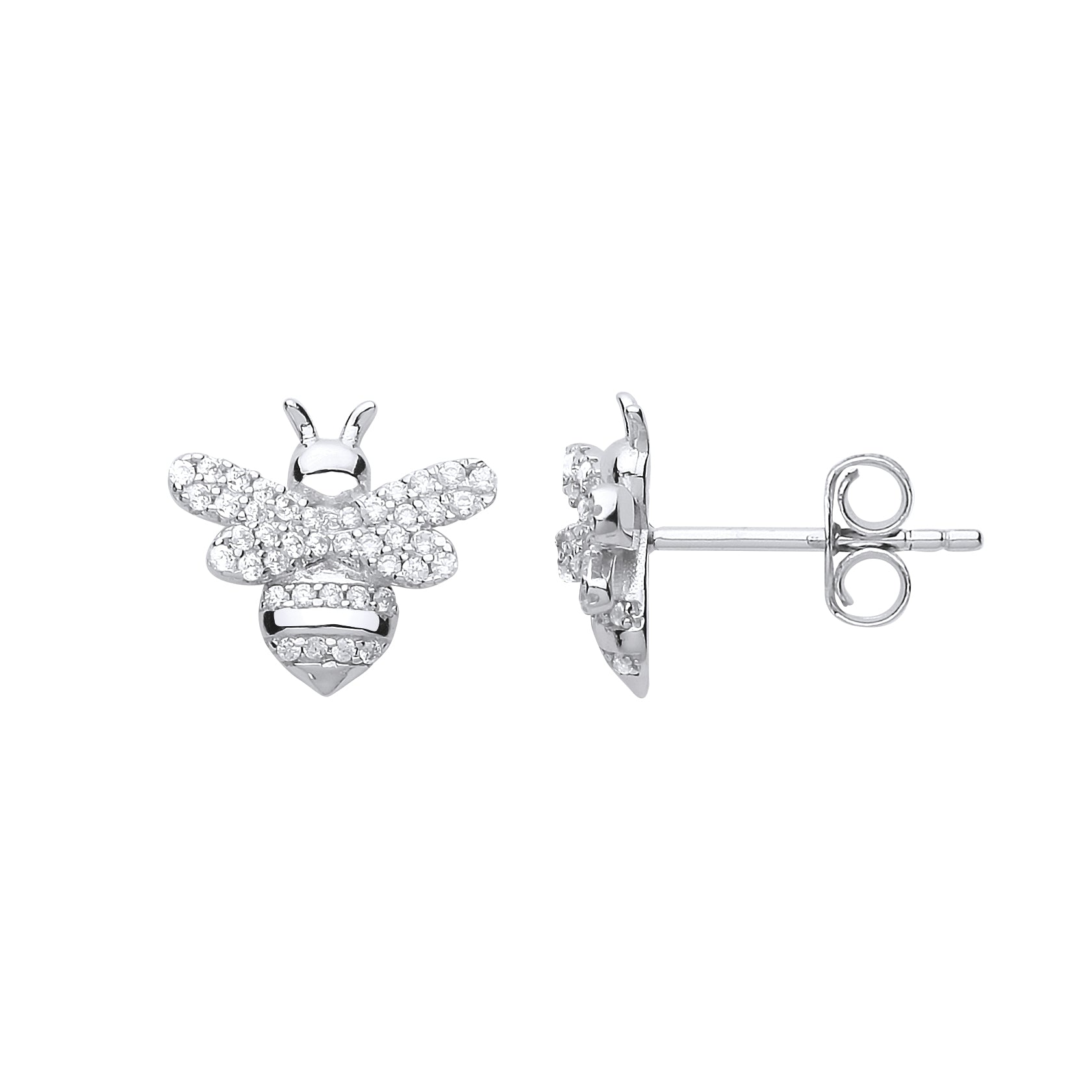 Silver  CZ Queen Bumble Honey Bee Stud Earrings - GVE743