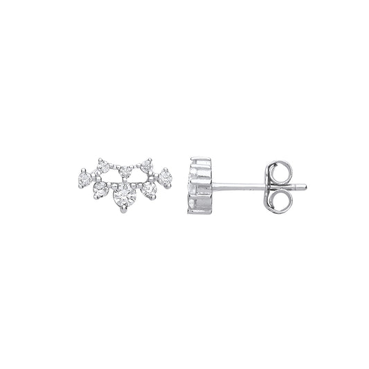 Silver  CZ Tiara Cluster Stud Earrings - GVE745