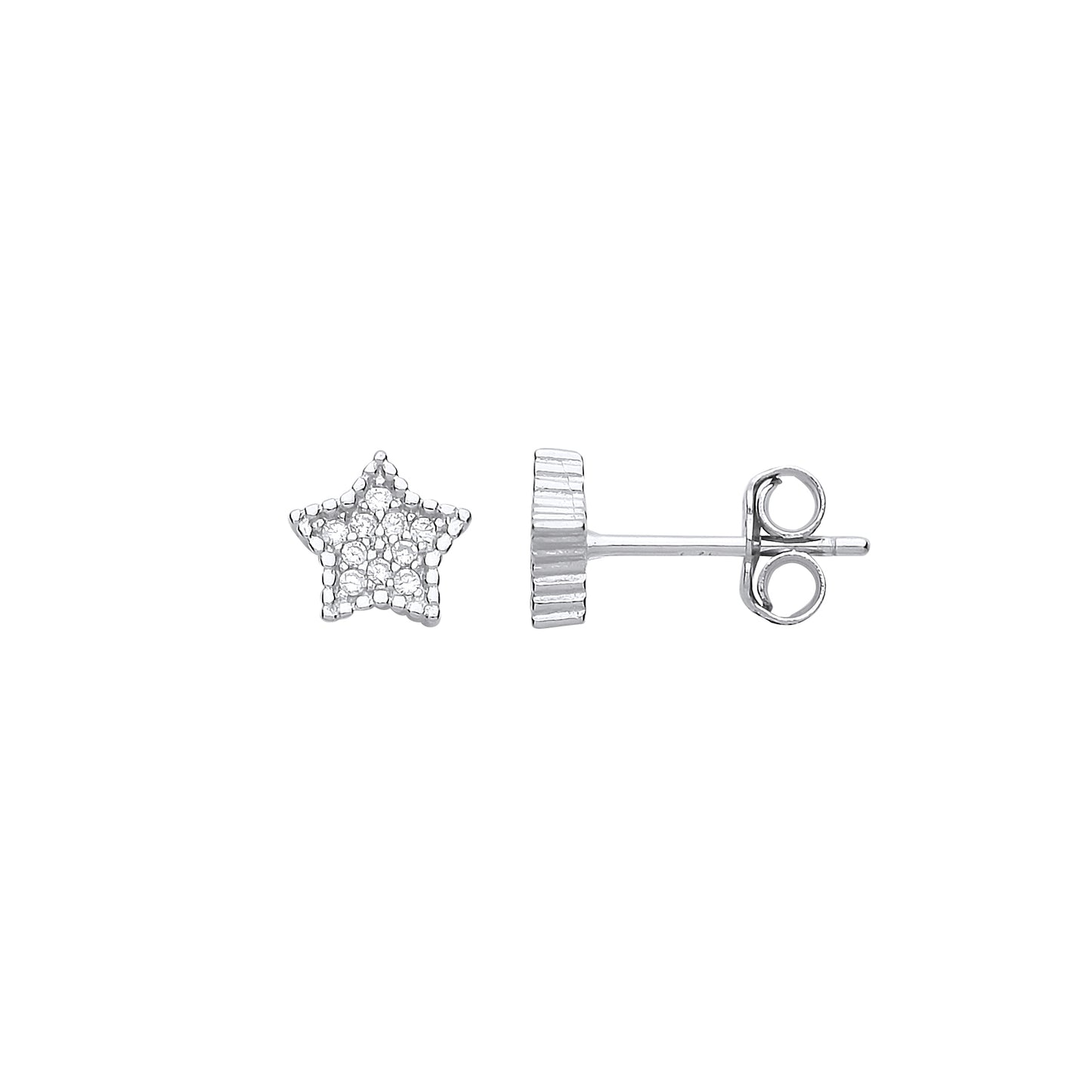 Silver  CZ Bead Edge Star Cluster Stud Earrings - GVE746