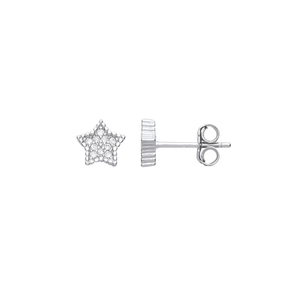 Silver  CZ Bead Edge Star Cluster Stud Earrings - GVE746