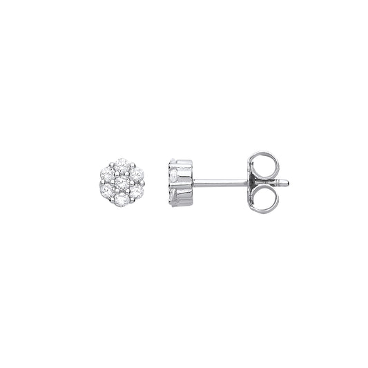 Silver  CZ Mini Cluster Stud Earrings - GVE748