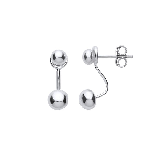 Silver Convertible Twin Ball Drop Jacket Earrings - GVE755