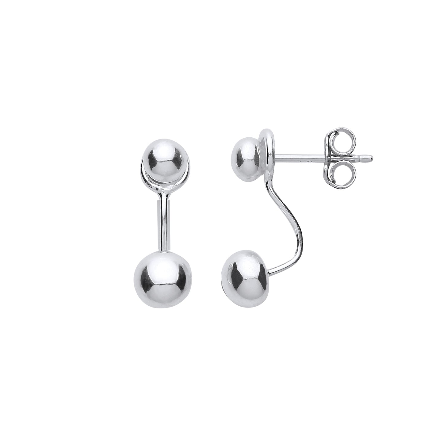 Silver  Convertible Twin Ball Drop Jacket Earrings - GVE755