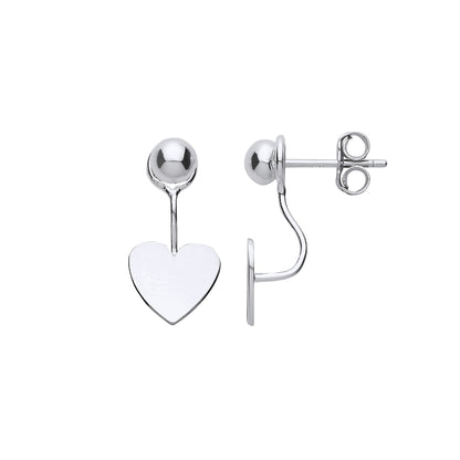 Silver  Convertible Love Heart Ball Drop Earrings - GVE756